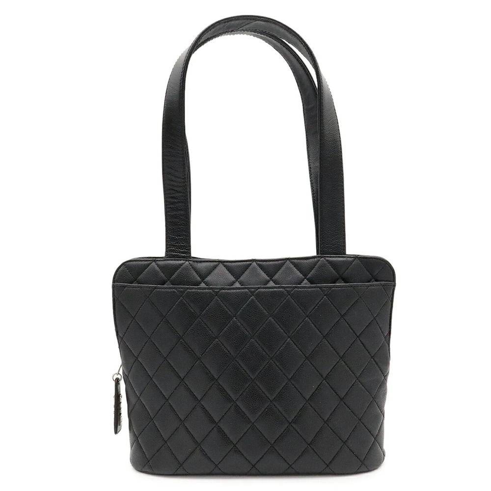 CHANEL Matelassé Coco Mark Tote Bag Shoulder Caviar Leather Black